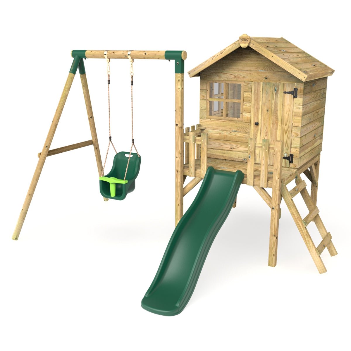 Childrens playhouse with clearance swing and slide