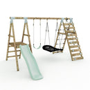 Limited Edition Rebo Wooden Double Swing Set with Slide plus Up and Over Climbing Wall - Quartz