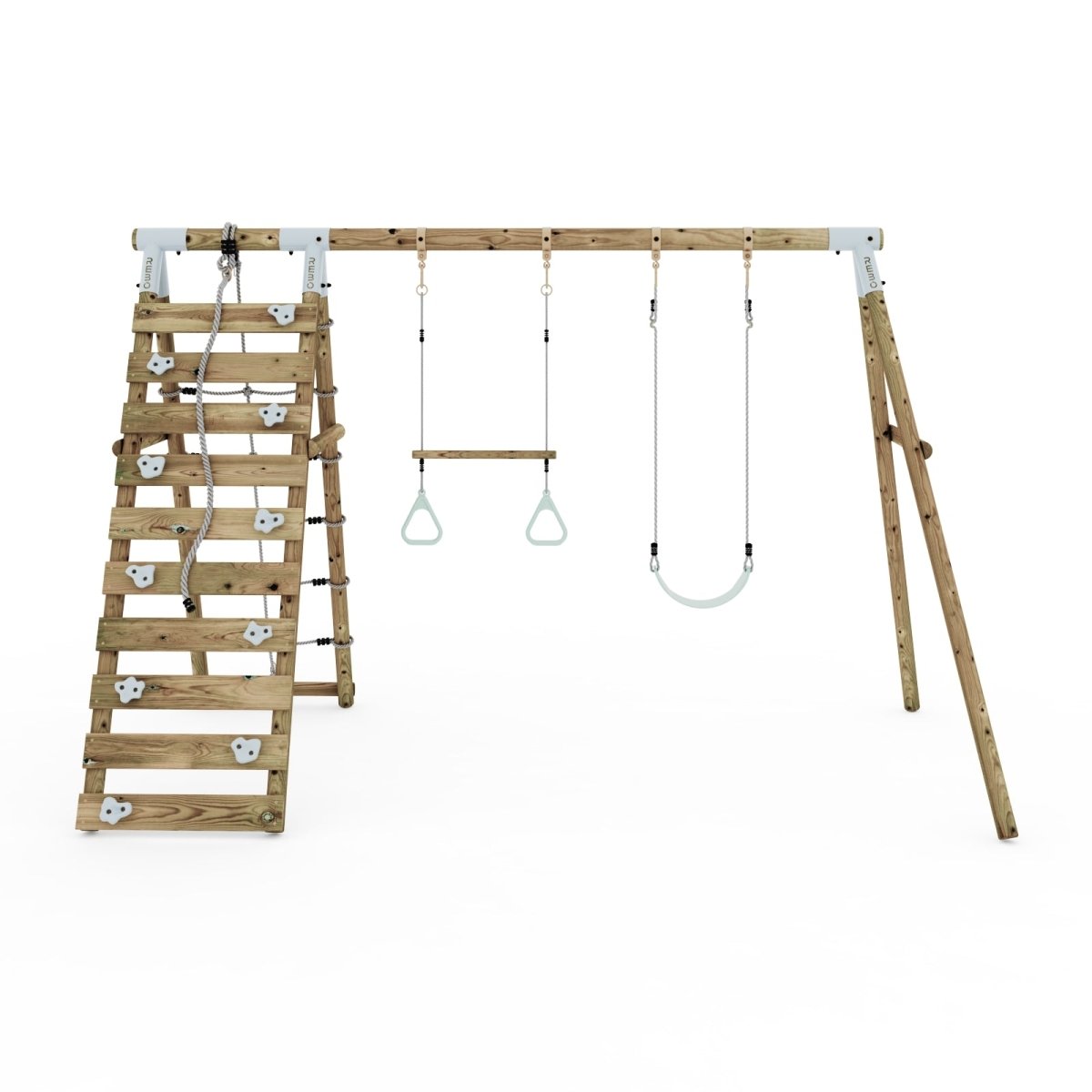 Limited Edition Rebo Wooden Double Swing Set with Up and Over Climbing Wall - Savannah