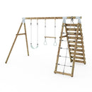 Limited Edition Rebo Wooden Double Swing Set with Up and Over Climbing Wall - Savannah