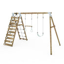 Limited Edition Rebo Wooden Double Swing Set with Up and Over Climbing Wall - Savannah