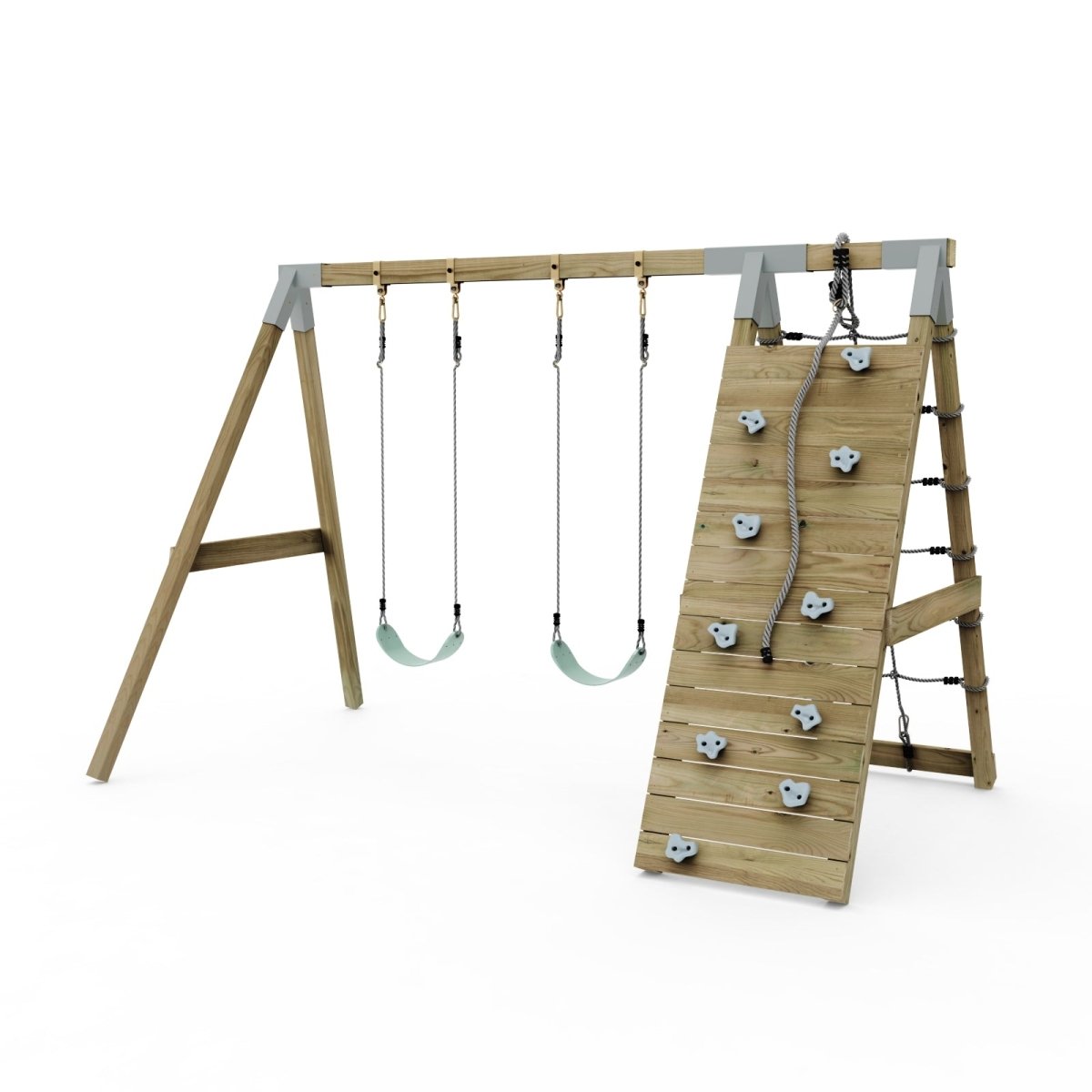 PolarPlay Premium Double Swing Set with Climbing Wall