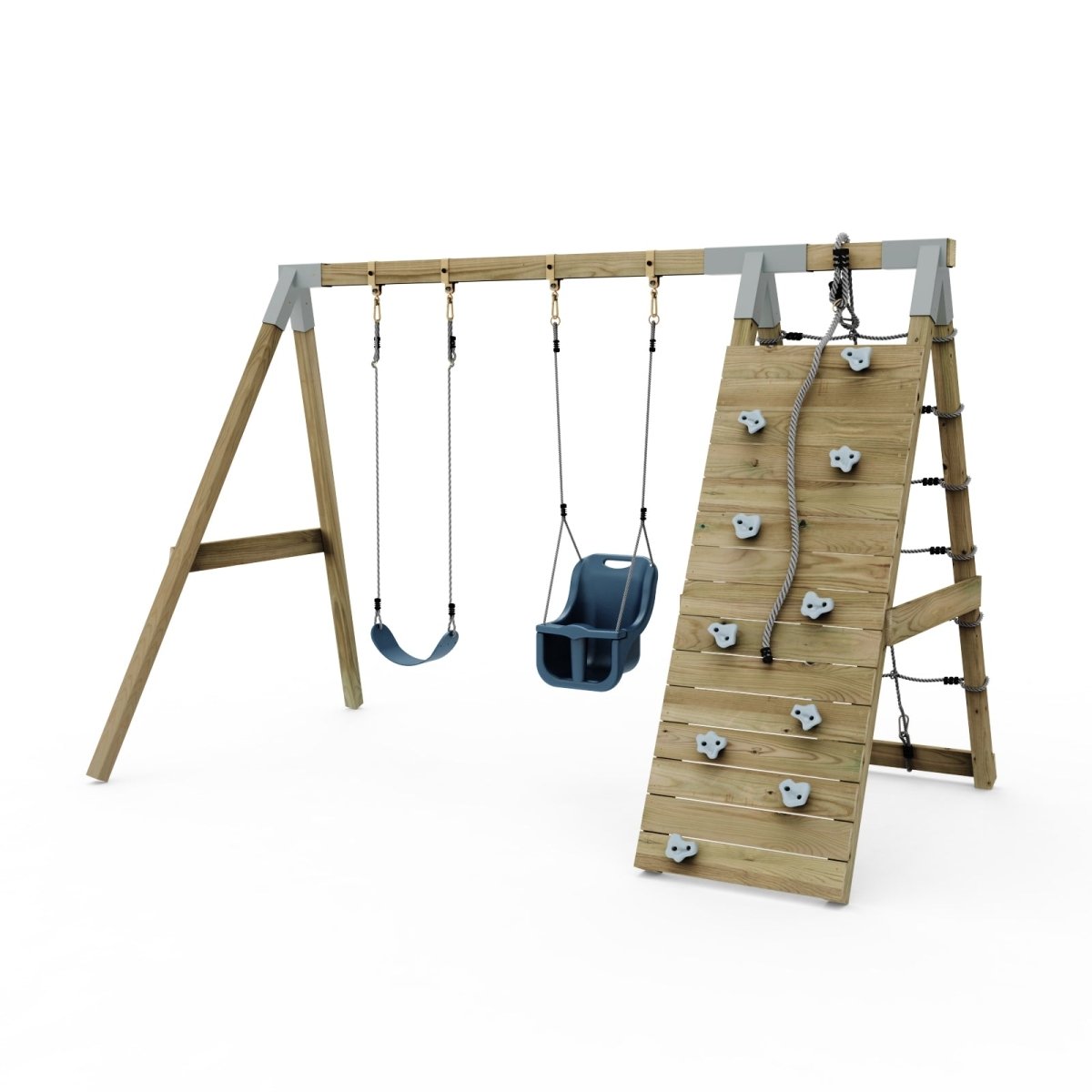 PolarPlay Premium Double Swing Set with Climbing Wall