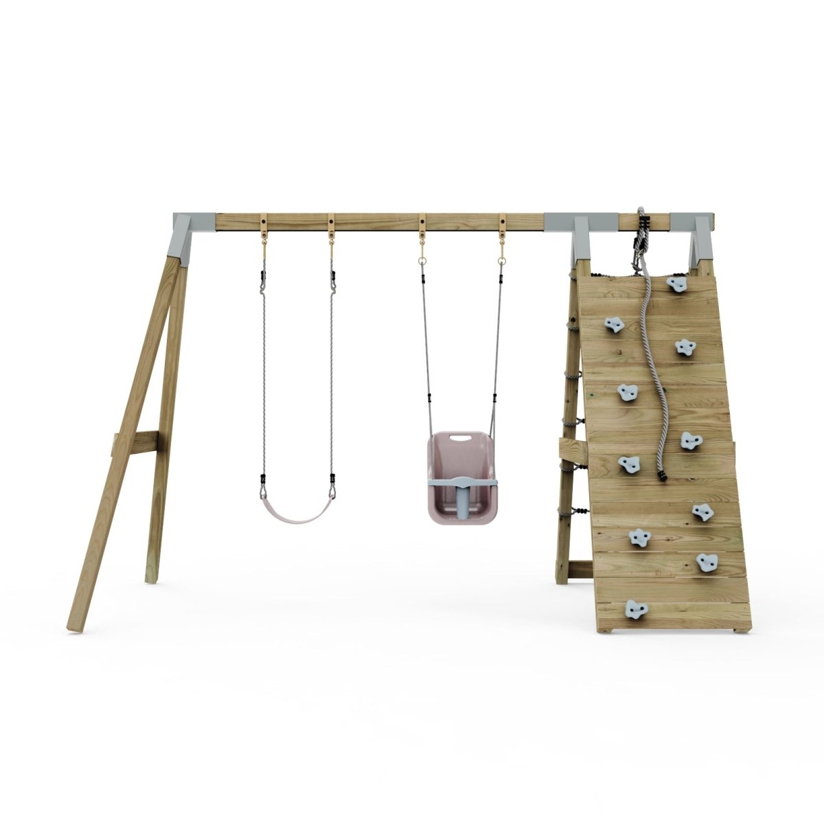 PolarPlay Premium Double Swing Set with Climbing Wall