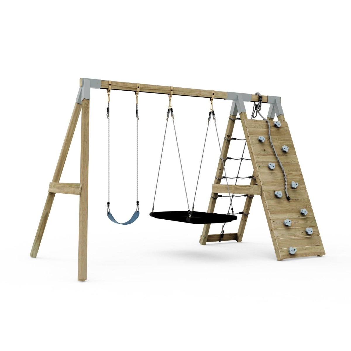 PolarPlay Premium Double Swing Set with Climbing Wall