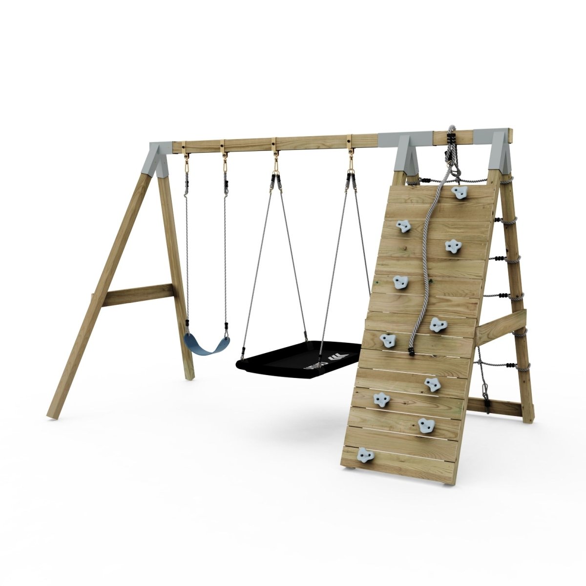 PolarPlay Premium Double Swing Set with Climbing Wall