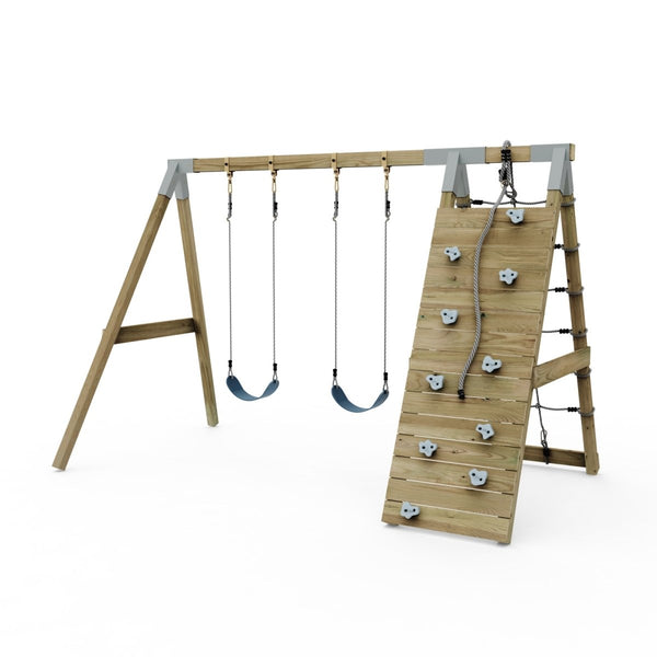 PolarPlay Premium Double Swing Set with Climbing Wall