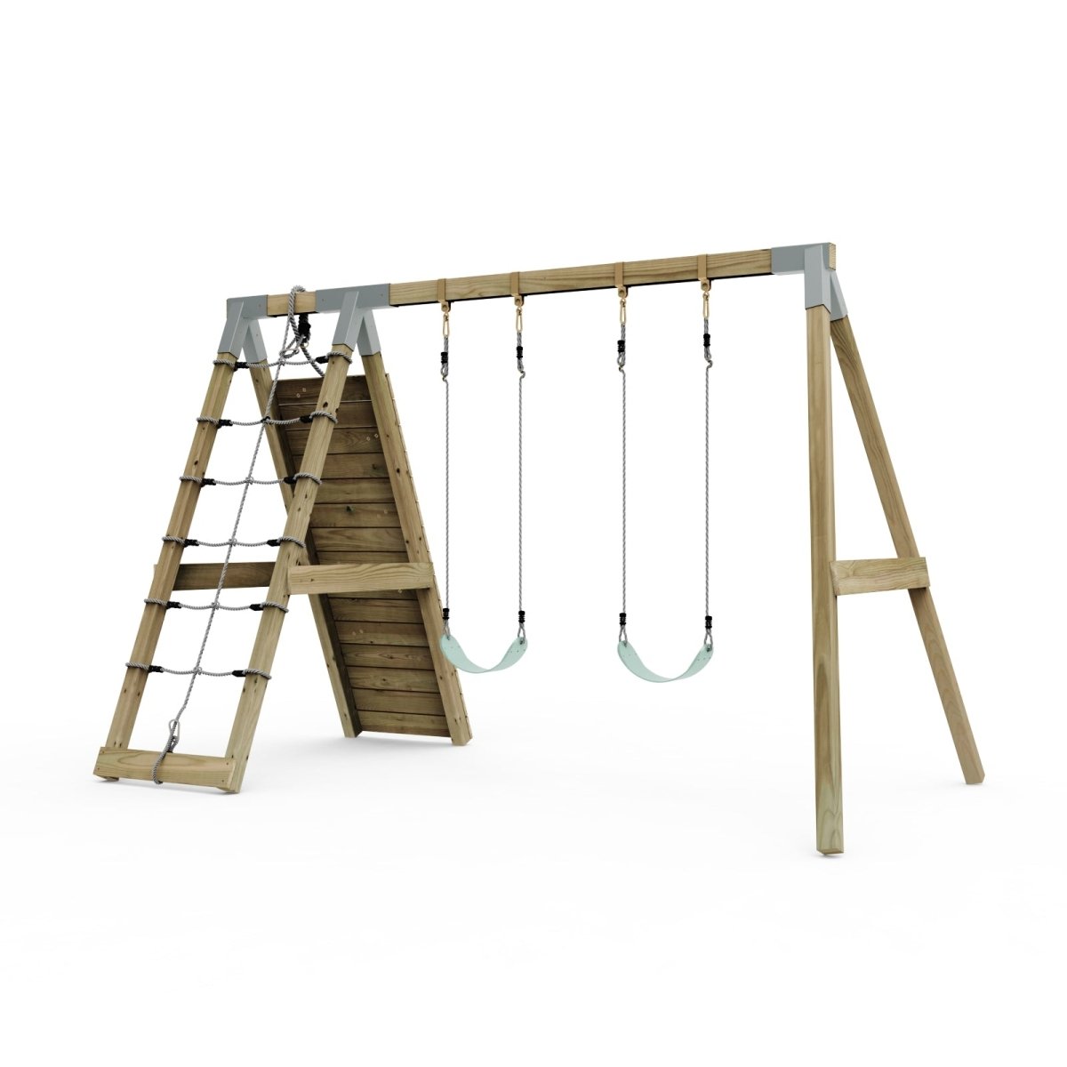 PolarPlay Premium Double Swing Set with Climbing Wall