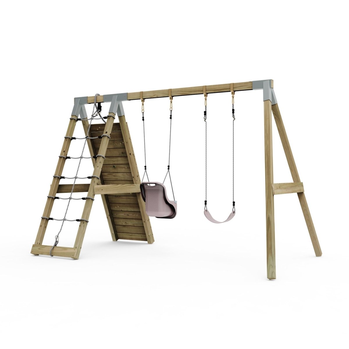 PolarPlay Premium Double Swing Set with Climbing Wall