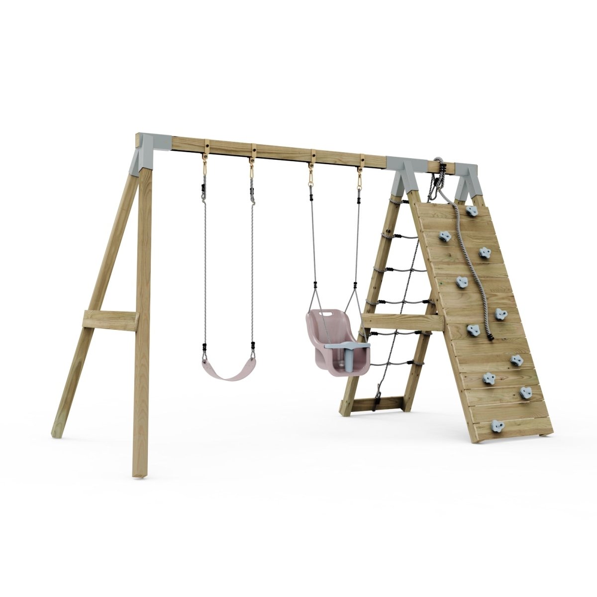 PolarPlay Premium Double Swing Set with Climbing Wall