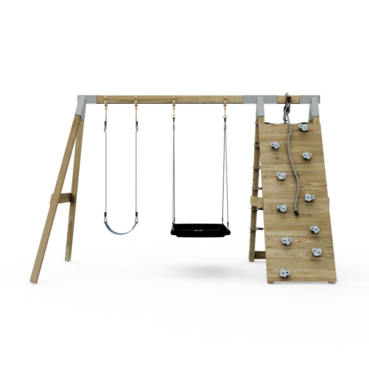 PolarPlay Premium Double Swing Set with Climbing Wall