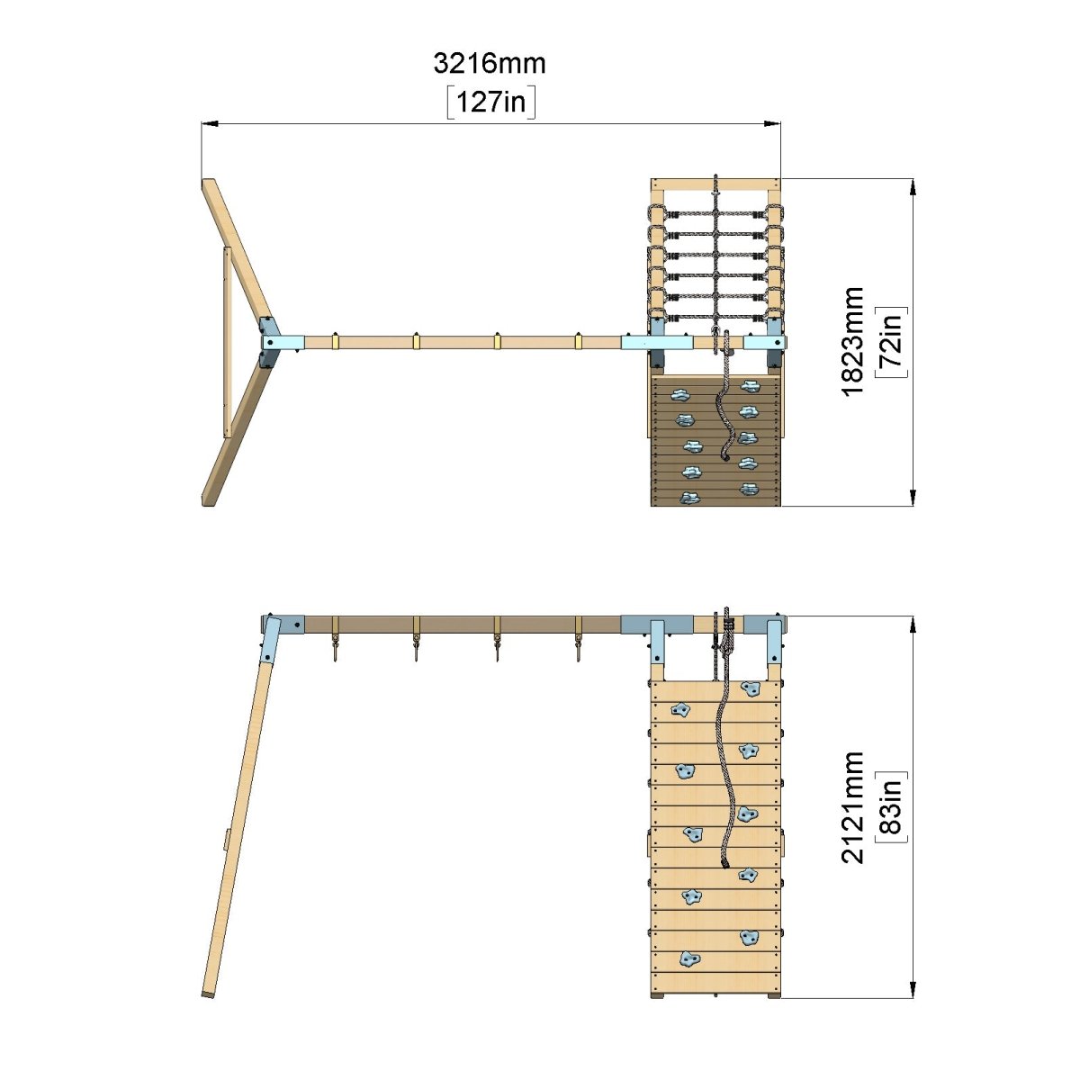 PolarPlay Premium Double Swing Set with Climbing Wall