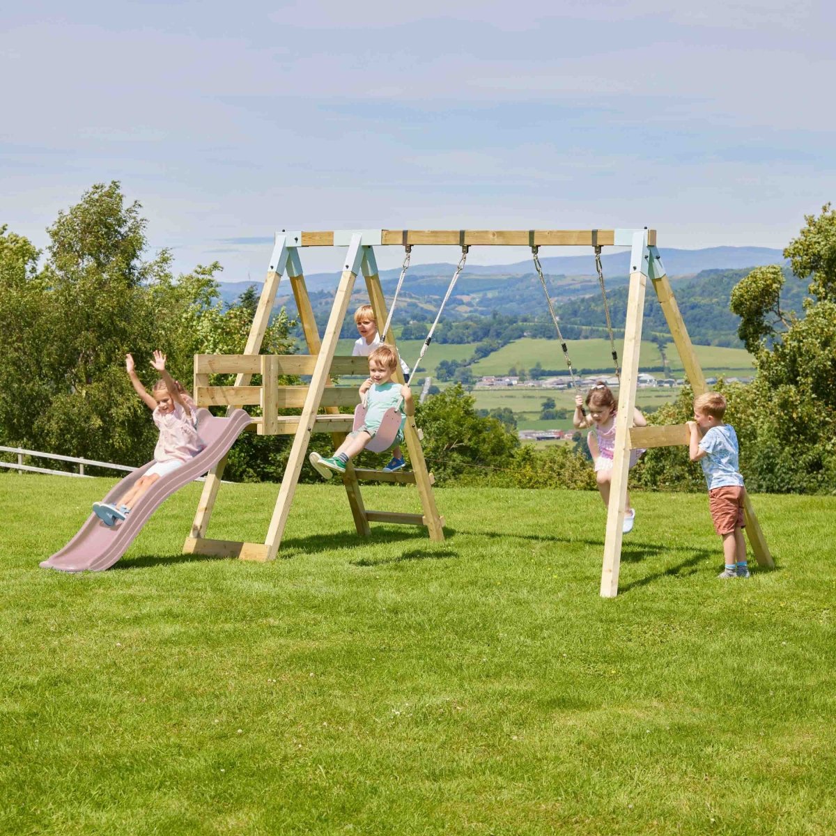 PolarPlay Premium Double Swing Set with Slide