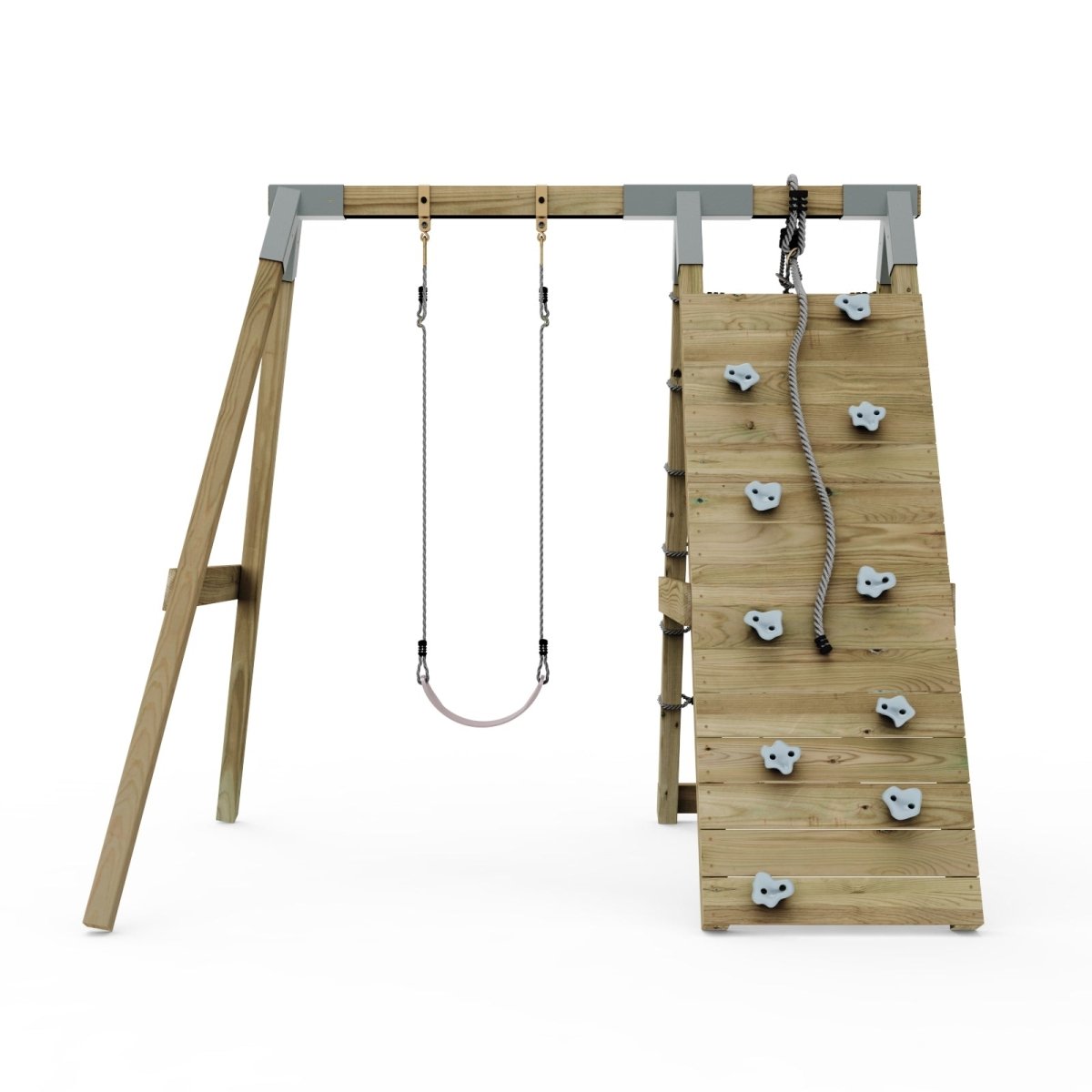 PolarPlay Premium Single Swing Set with Climbing Wall