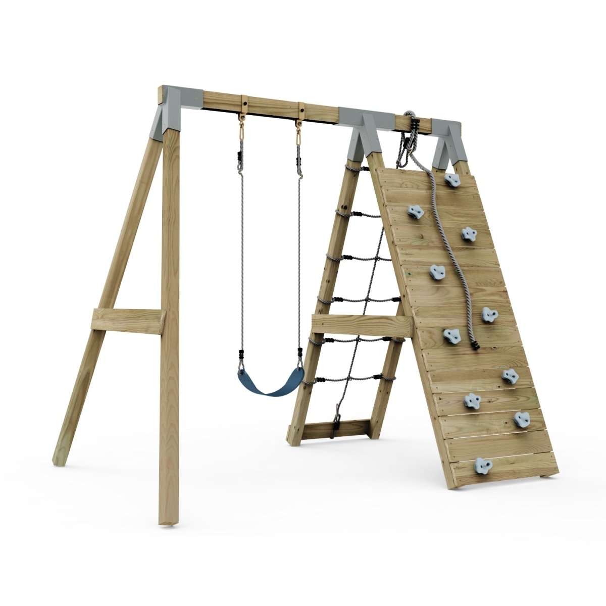 PolarPlay Premium Single Swing Set with Climbing Wall