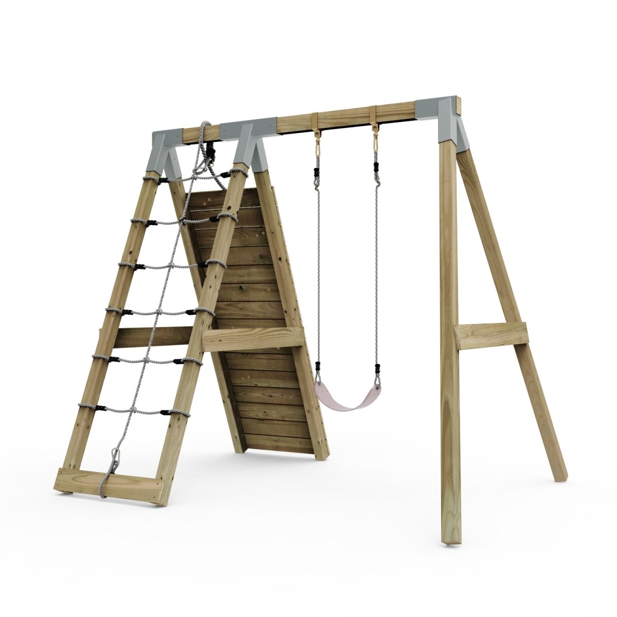 PolarPlay Premium Single Swing Set with Climbing Wall