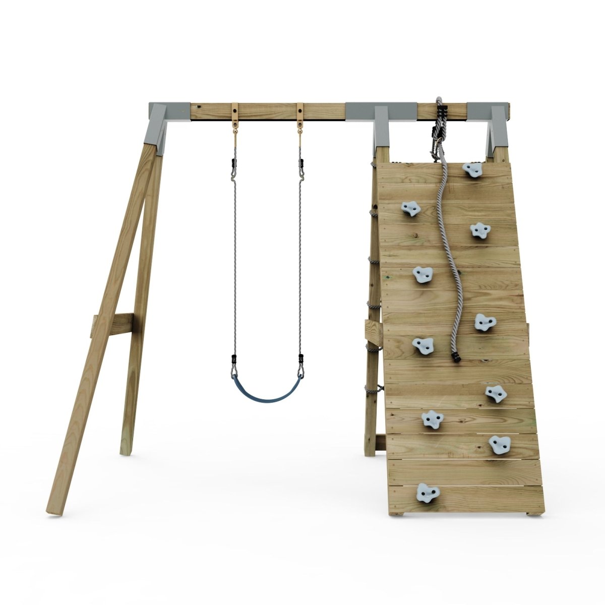 PolarPlay Premium Single Swing Set with Climbing Wall