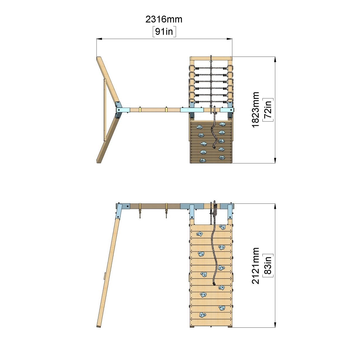 PolarPlay Premium Single Swing Set with Climbing Wall