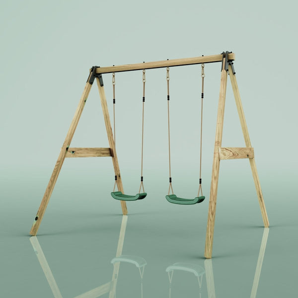 Rebo Glide Wooden Double Swing Sets with Two Swing Seats – Tulip