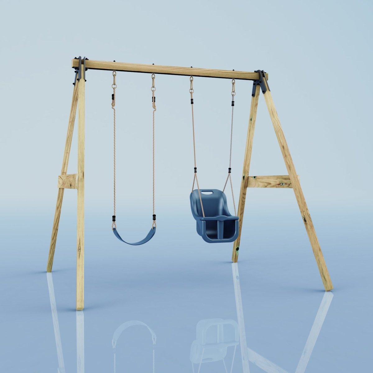 Rebo Glide Wooden Double Swing Sets with Two Swing Seats – Tulip