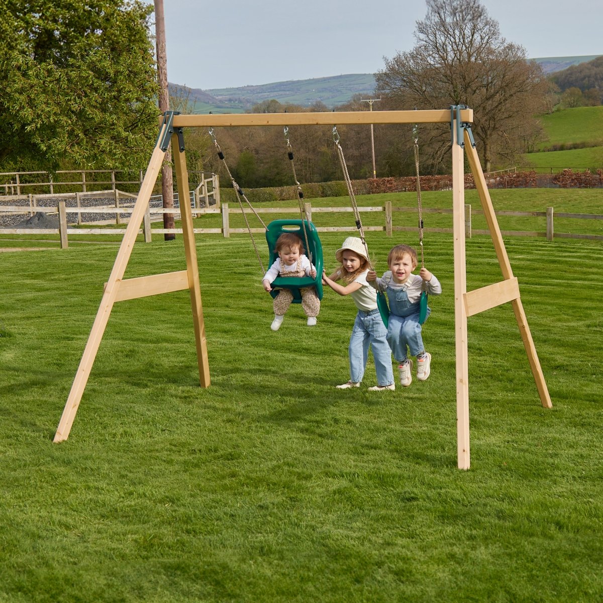 Rebo Glide Wooden Double Swing Sets with Two Swing Seats – Tulip