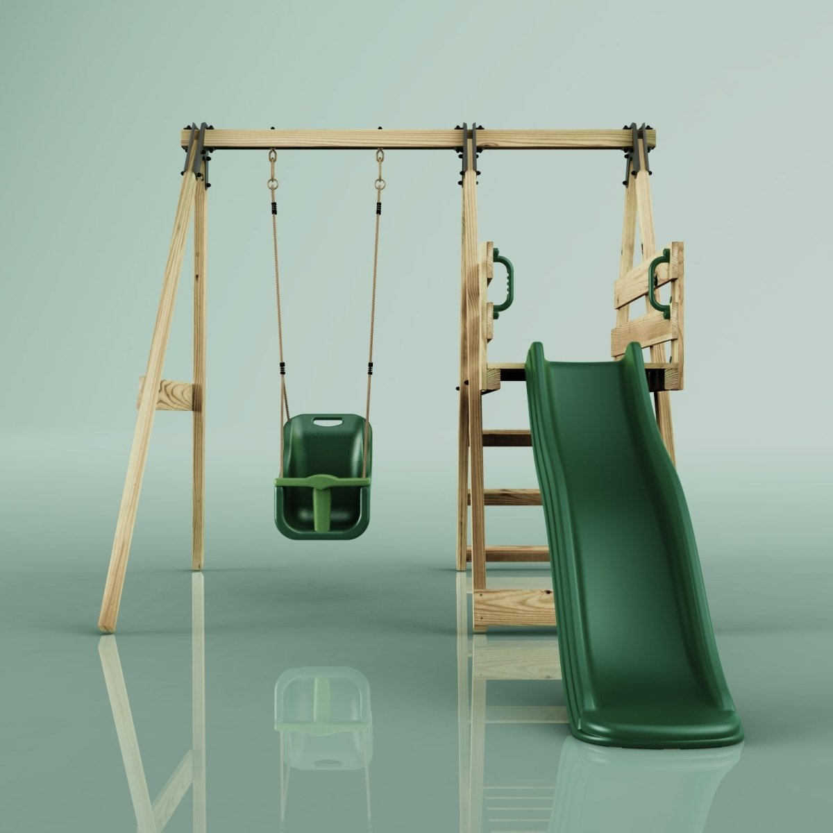 Rebo Glide Wooden Single Swing Sets with 6ft Slide and Swing Seat – Orchid