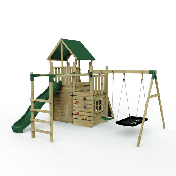 Rebo Modular Wooden Climbing Frame Adventure Playset - M10 Double Swing