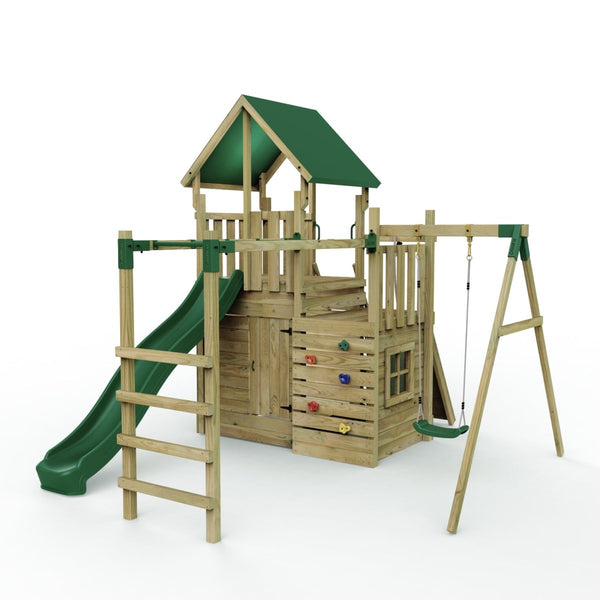 Rebo Modular Wooden Climbing Frame Adventure Playset - M10 Single Swing