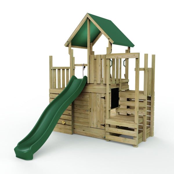 Rebo Modular Wooden Climbing Frame Adventure Playset - M21 with Ramp & Den