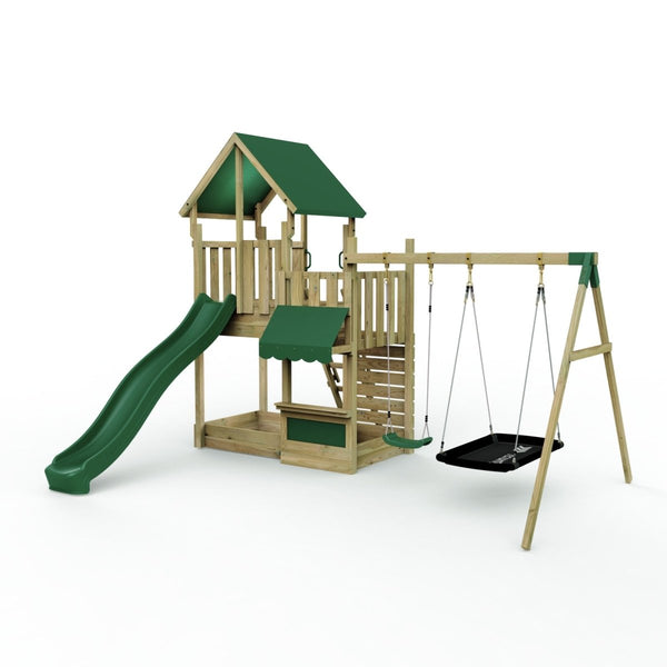 Rebo Modular Wooden Climbing Frame Adventure Playset - M3 plus Shop & Double Swing