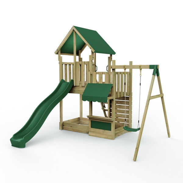 Rebo Modular Wooden Climbing Frame Adventure Playset - M3 plus Shop & Single Swing