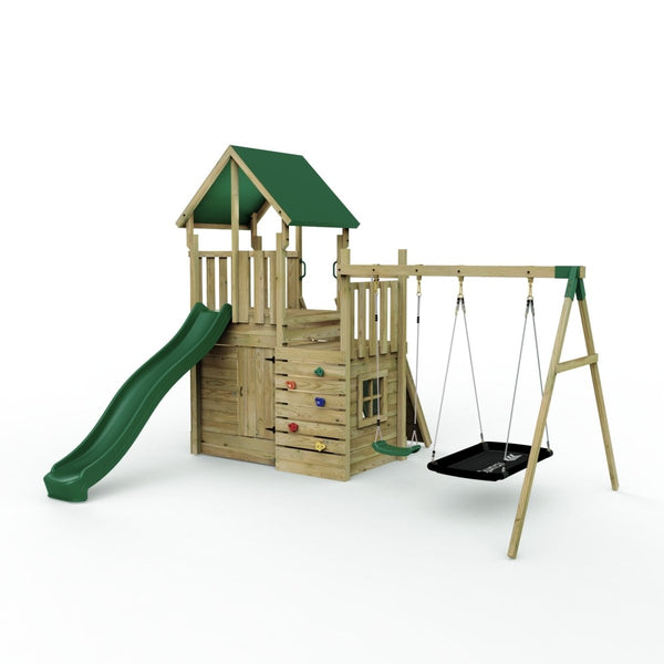 Rebo Modular Wooden Climbing Frame Adventure Playset - M8 plus Ramp & Double Swing