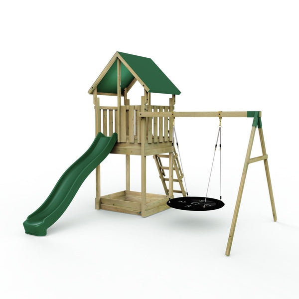 Rebo Modular Wooden Climbing Frame Adventure Playset - Swing Charnwood