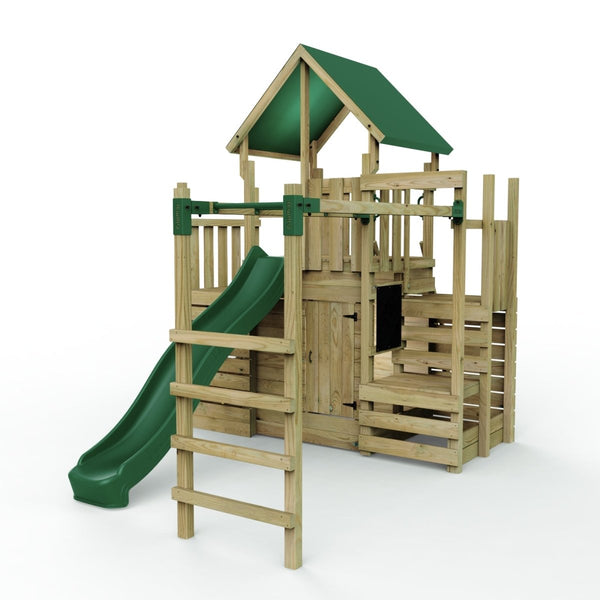 Rebo Modular Wooden Climbing Frame Playset - M21 Ramp, Den & Monkey Bars