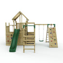 Rebo Modular Wooden Climbing Frame Playset - M26 Swings, Monkey Bars & Den