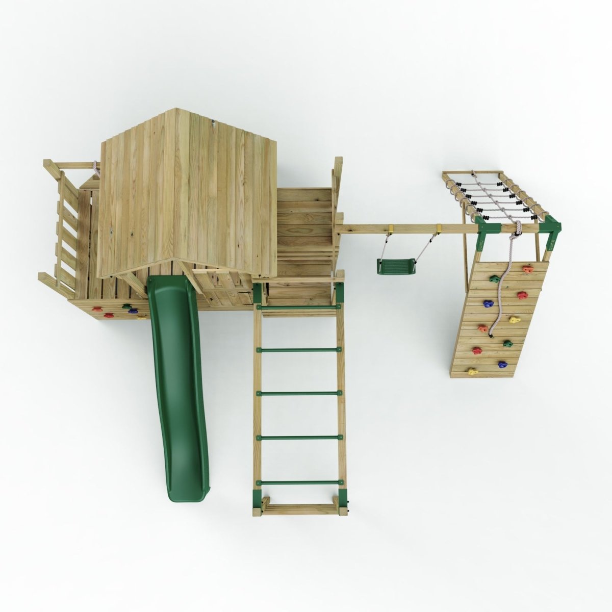 Rebo Modular Wooden Climbing Frame Playset - M26 Swings, Monkey Bars & Den