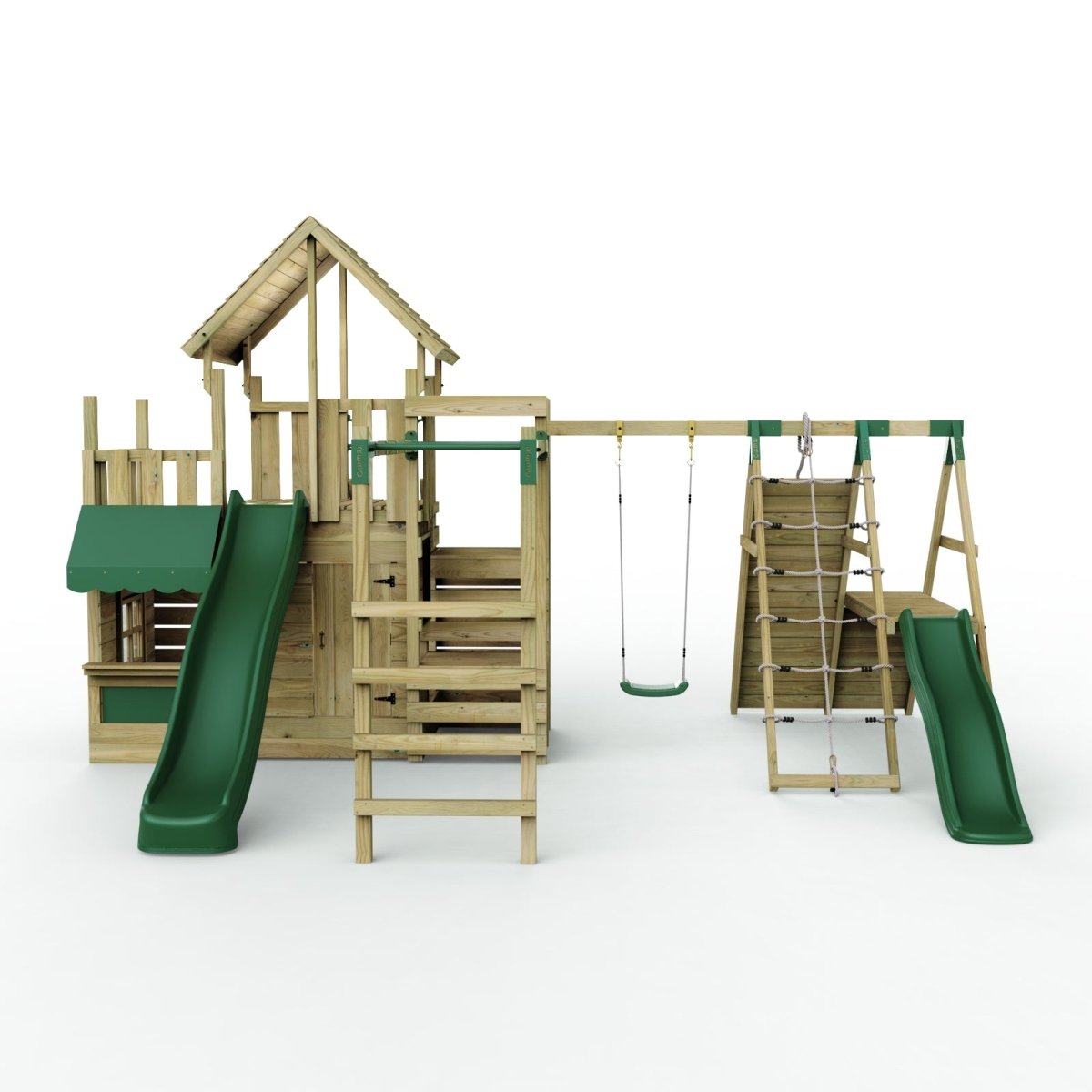 Rebo Modular Wooden Climbing Frame Playset - M27 Single Swing, Monkey Bars & Den