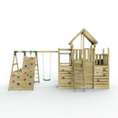 Rebo Modular Wooden Climbing Frame Playset - M27 Single Swing, Monkey Bars & Den