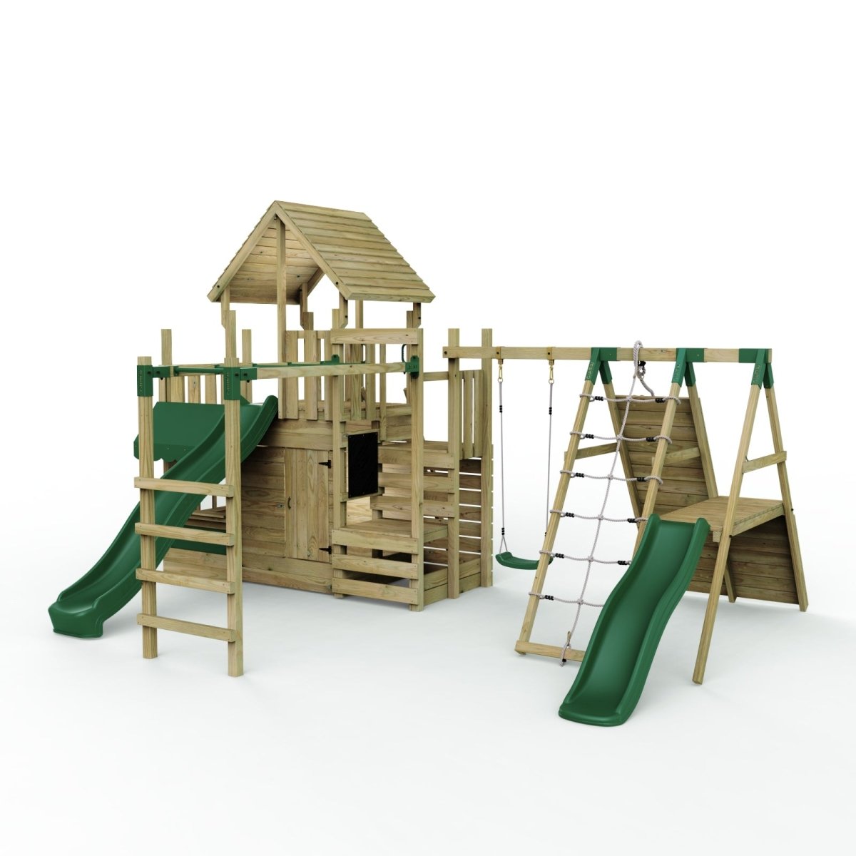 Rebo Modular Wooden Climbing Frame Playset - M27 Single Swing, Monkey Bars & Den