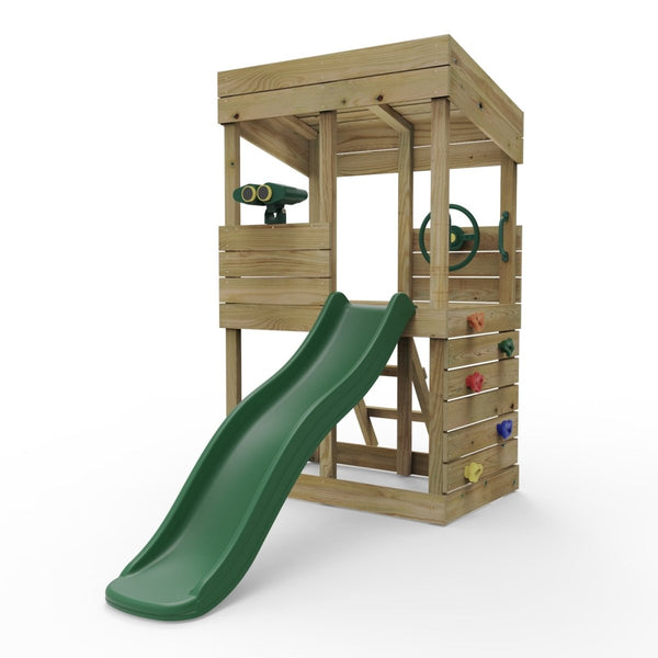 Rebo Wooden Lookout Tower Playhouse with 6ft Slide - Lookout with Adventure Pack