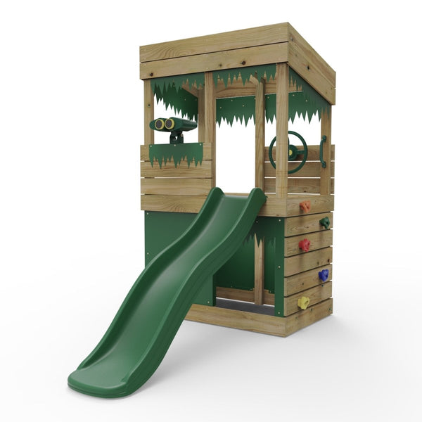 Rebo Wooden Lookout Tower Playhouse with 6ft Slide - Lookout with Den & Adventure