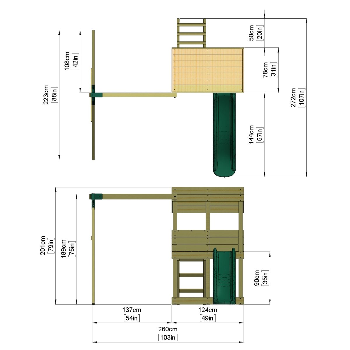 Rebo Wooden Lookout Tower Playhouse with 6ft Slide & Swing - Arches