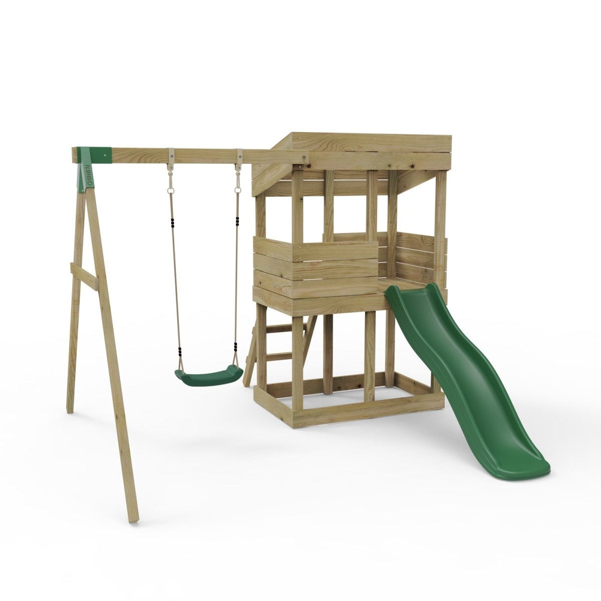 Rebo Wooden Lookout Tower Playhouse with 6ft Slide & Swing - Arches