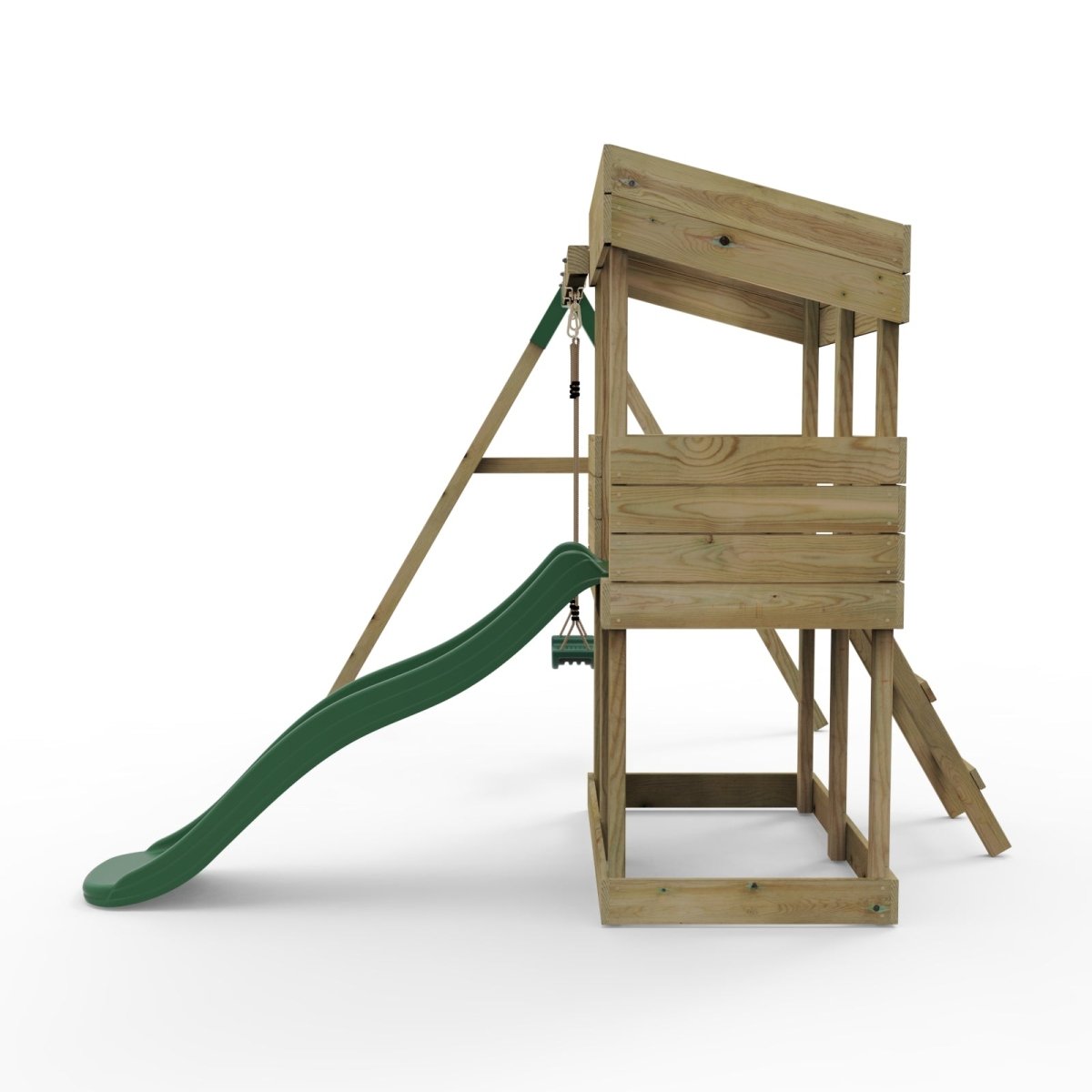 Rebo Wooden Lookout Tower Playhouse with 6ft Slide & Swing - Arches