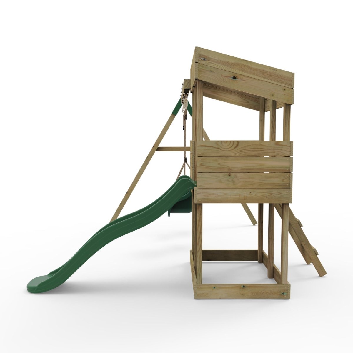 Rebo Wooden Lookout Tower Playhouse with 6ft Slide & Swing - Everglades