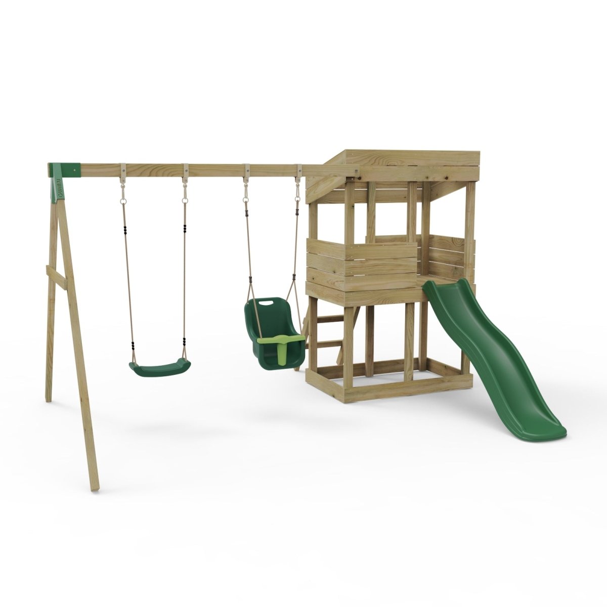 Rebo Wooden Lookout Tower Playhouse with 6ft Slide & Swing - Everglades