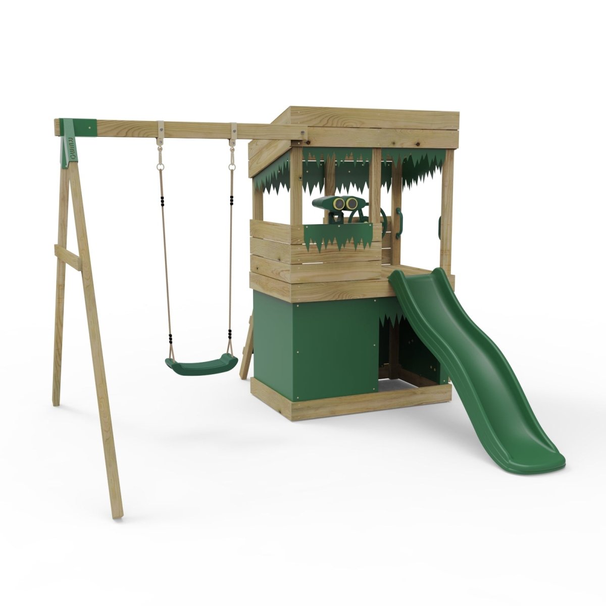 Rebo Wooden Lookout Tower Playhouse with 6ft Slide & Swing - Yellowstone