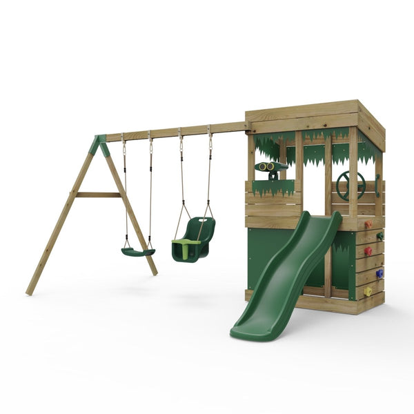 Rebo Wooden Lookout Tower Playhouse with 6ft Slide & Swing - Zion