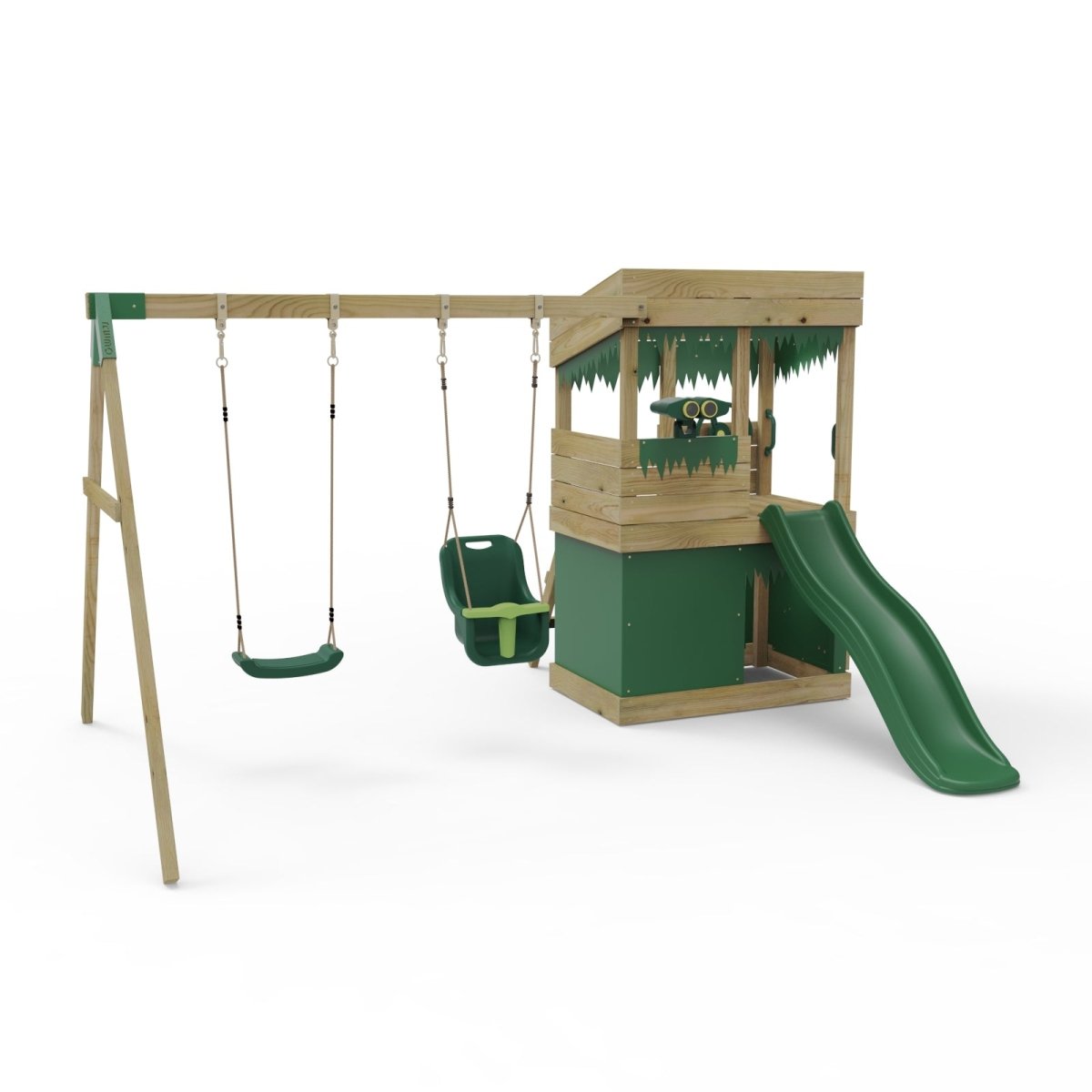 Rebo Wooden Lookout Tower Playhouse with 6ft Slide & Swing - Zion