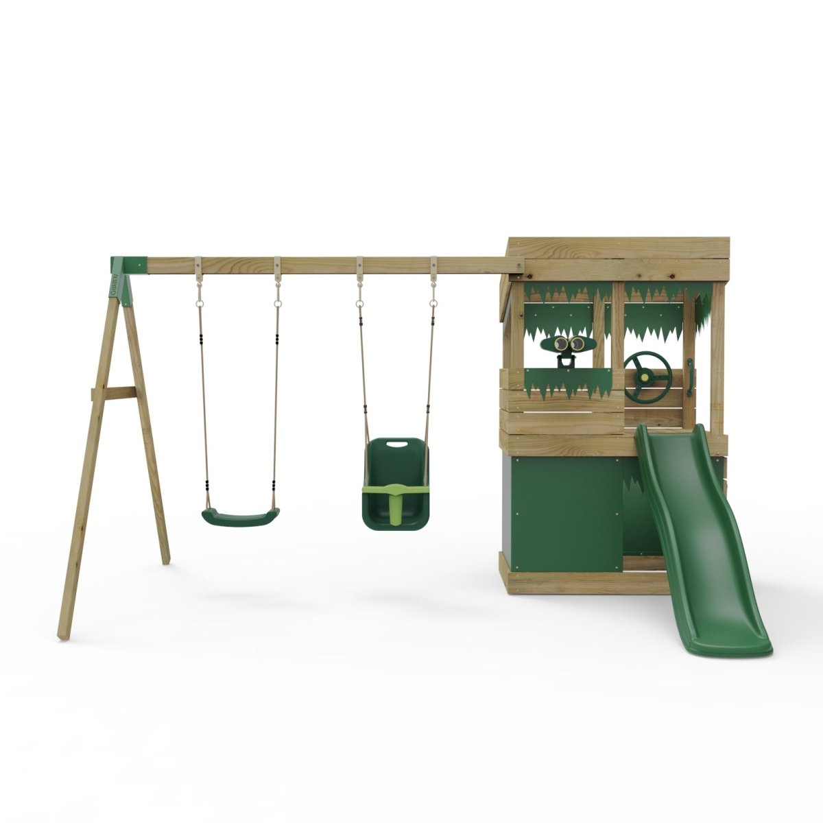 Rebo Wooden Lookout Tower Playhouse with 6ft Slide & Swing - Zion